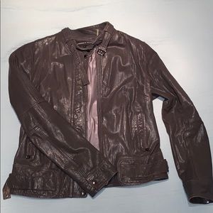 Genuine grey leather moto jacket
